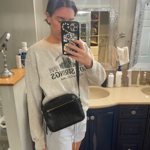 All Saints Black Croc-Embossed Crossbody Bag - Picture 2 of 5